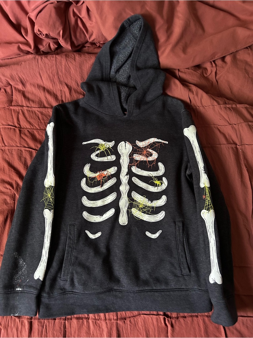 Black Skeleton Graphic Hoodie Sweatshirt - Kids